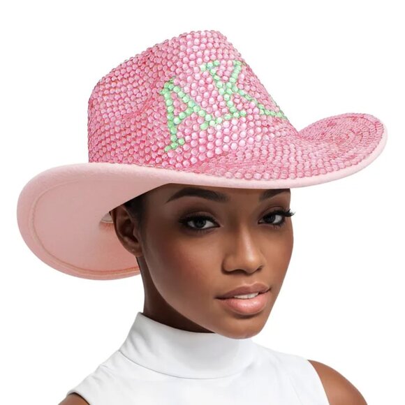 Glam Goddess: The AKA Pink & Green Rhinestone Fedora Hat - Picture 1 of 3